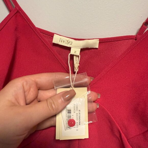 MAJE Isadora Corded Lace Trimmed Crepe Combi Playsuit Fushia Pink NWT SZ 2 - Picture 4 of 10